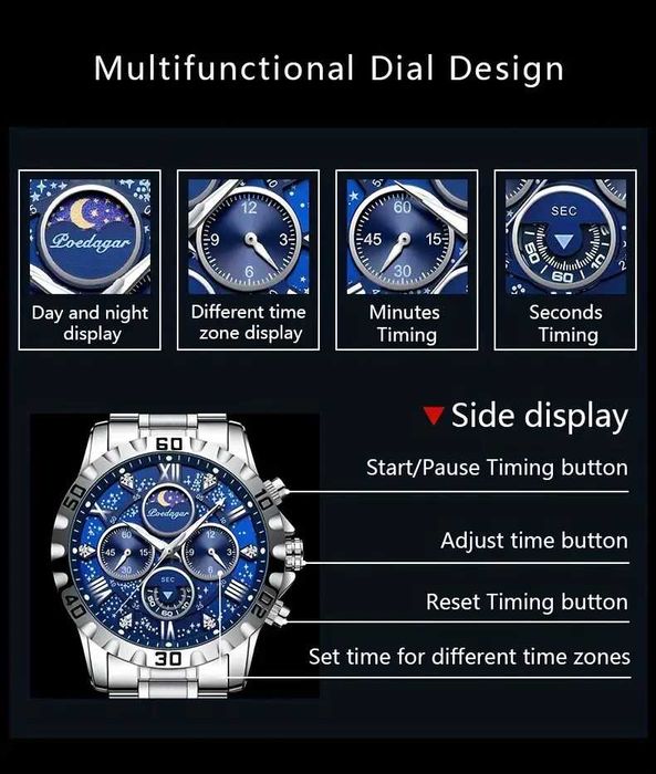 НОВ Модел Poedagar Луксозен кварцов мъжки часовник с хронограф
