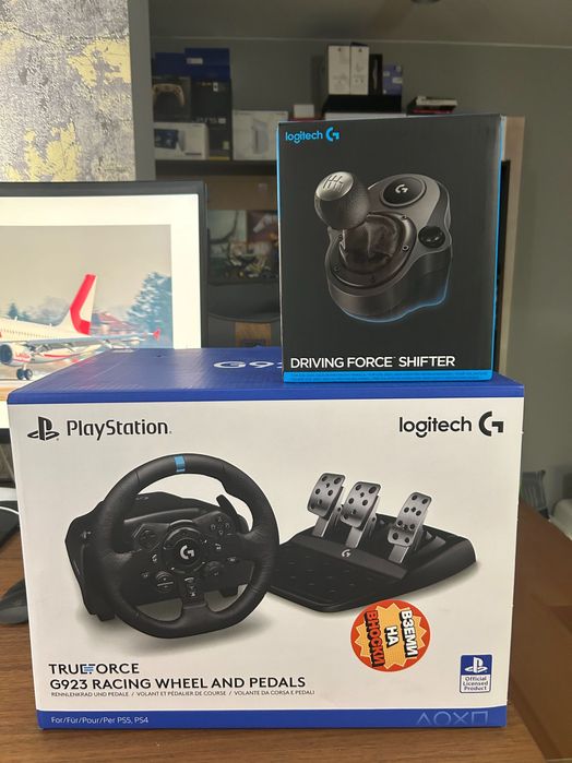 Logitech G923 + Driving Force Shifter, PS5/PS4/PC, гаранция