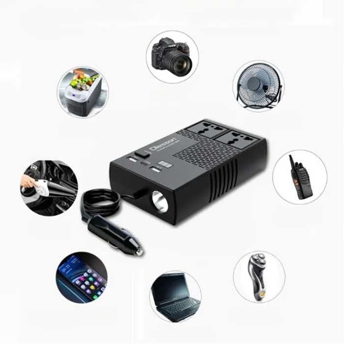 Ултра практичен преобразувател 1664 – от 12V/24V към 220V с 2 контакта, USB и Type-C