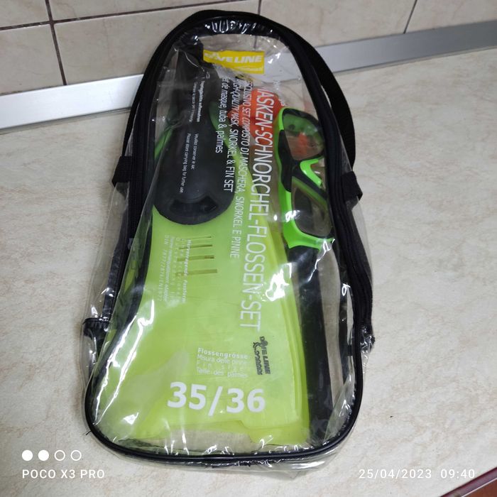 Labe inot Dive Line + ochelari+ tub respirat,  marimea 35-36