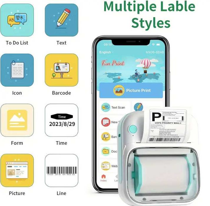 Преносим Bluetooth Термален Принтер за етикети Термопринтер за стикери