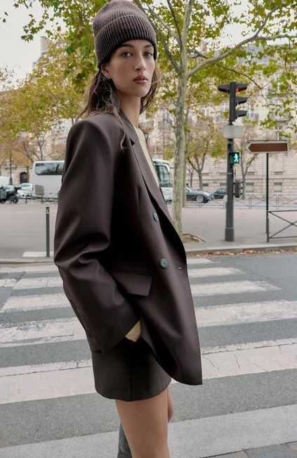 ZARA ДВУБОРТНЫЙ БЛЕЙЗЕР ОВЕРСАЙЗ chocolate brown XS (фактически M-L)