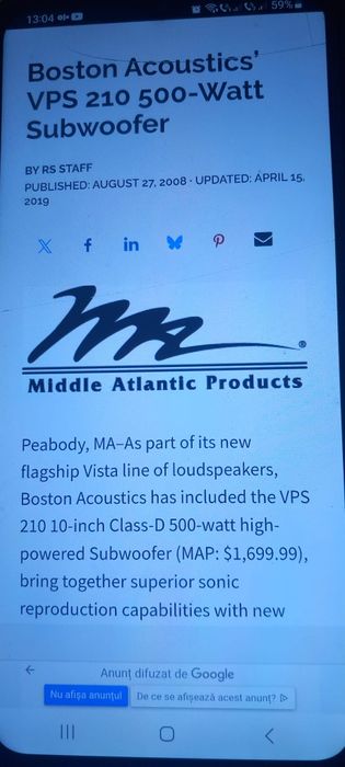 Subwoofer activ BOSTON Acoustics vps 210