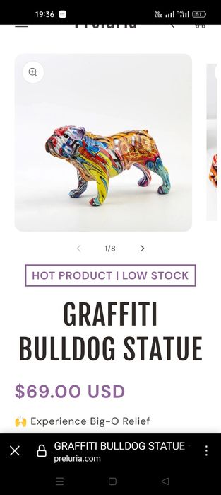 Figurină de câine Bulldog imprimată cu graffiti Statuie din rășină