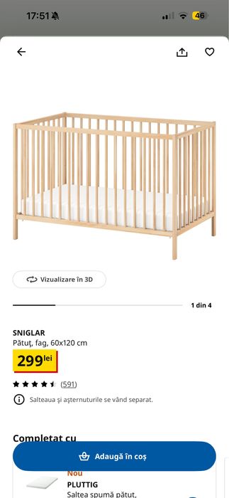 Set bebe IKEA - Patuț + Saltea + masă de înfășat + saltea