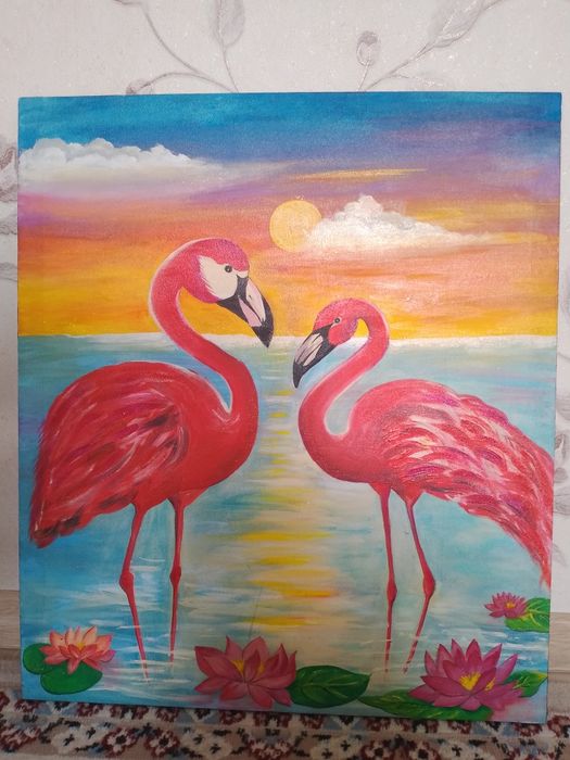 Boz(banner) ga chizilgan Flamingo rasmi