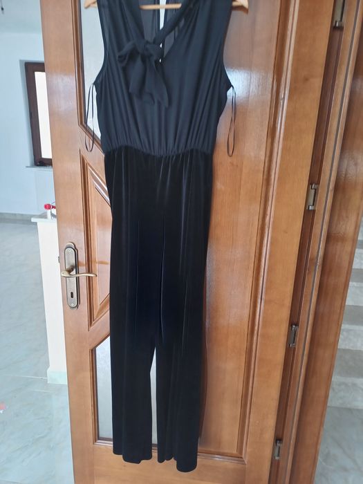 Salopetă flared nouă de femei partea de jos din catifea şi partea de sus este see through