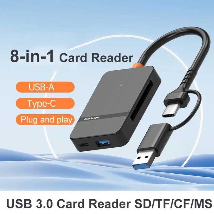 Cititor 8in1 card reader USB / USB-C carduri micro SD SD CF MS Pro Duo