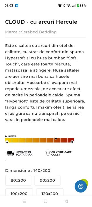 Saltea pat 180/200 Cloud cu arcuri și spumă Turcia