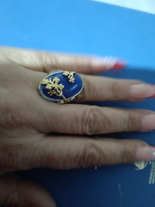 Inel lapis lazuli placat cu argint și aur mărimea 9