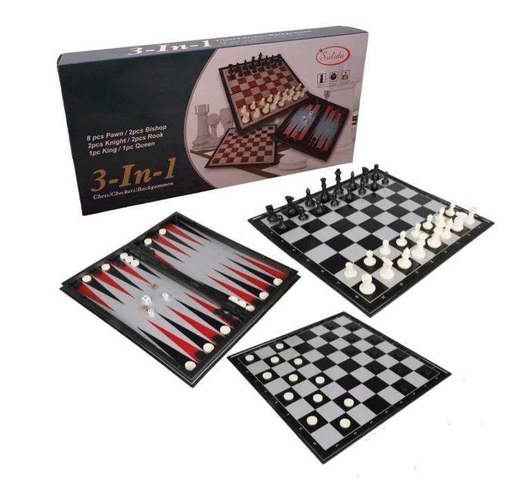 Магнитен шах 3 в 1 комплект - Шах Табла и Дама (морски шах) 2 размера