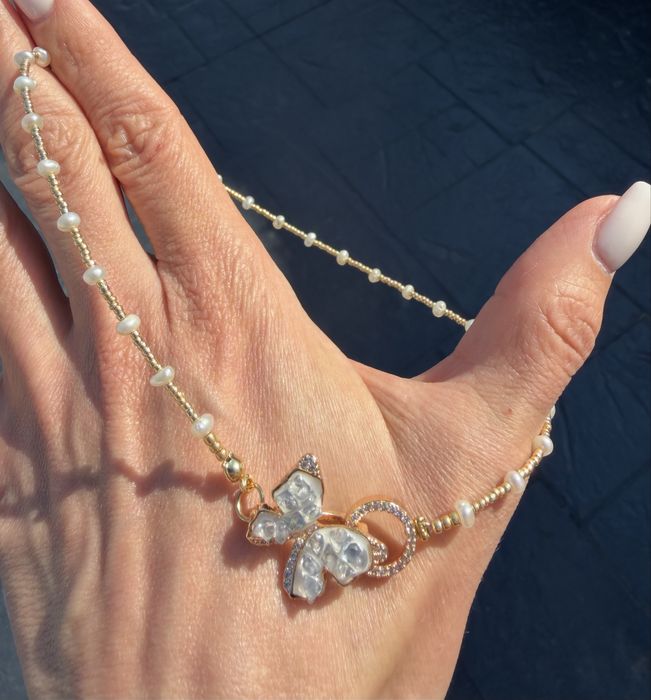 Colier fluture - Placat aur 18K, Perle de cultură și Miyuki