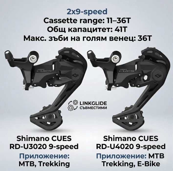 НОВИ Заден дерайльор Shimano CUES RD-U3020 и CUES-4020 9-speed