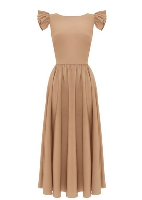 Платье бежевая бабочка Французский длина юбка сборку крылышка рукав С