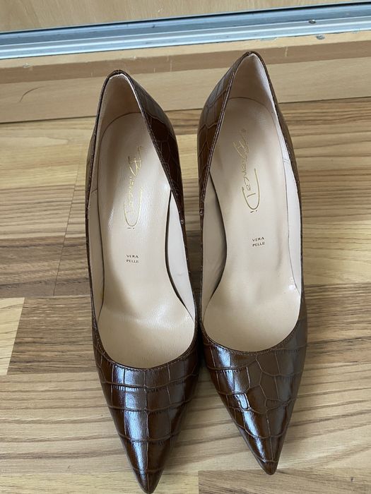 Pantofi stiletto piele croco, maro, marimea 38