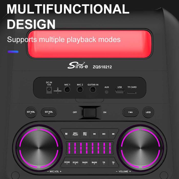 RGB Boxă portabilă 100 W cu 2 microfoanele JBL PartyBox sistem audio SING-E ZQS10212 pentru Karaoke