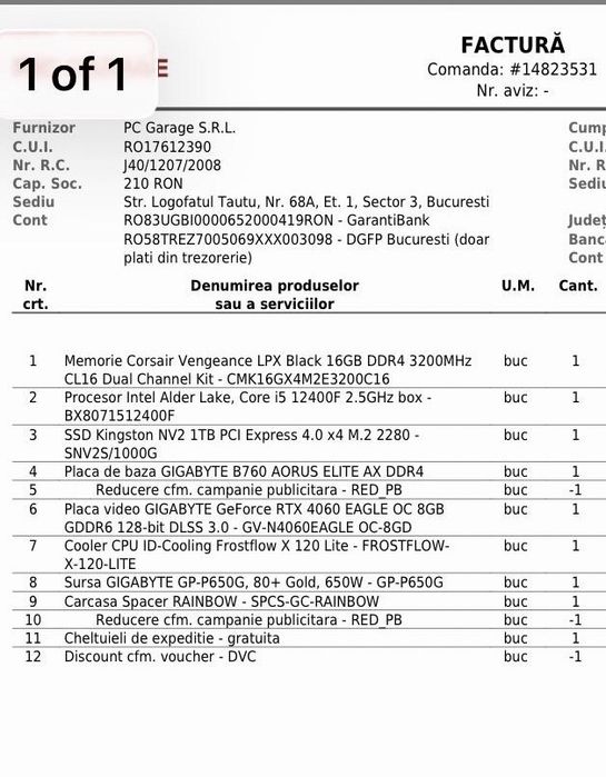 Sistem PC Gaming - Intel - RTX 4060