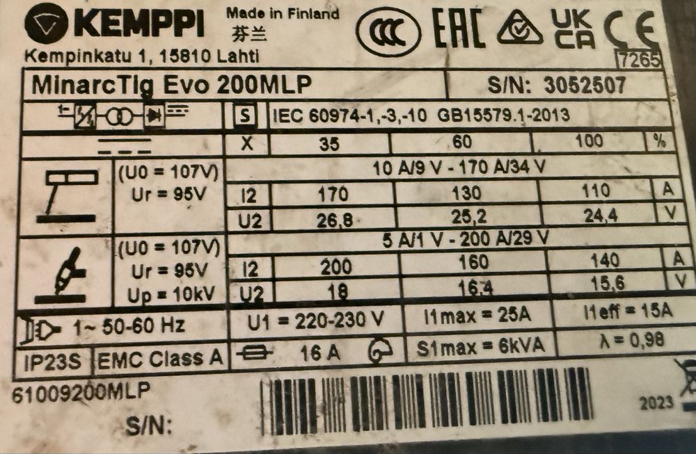 Aparat de sudura TIG / MMA Kemppi Minarc Tig Evo 200 MLP /220v