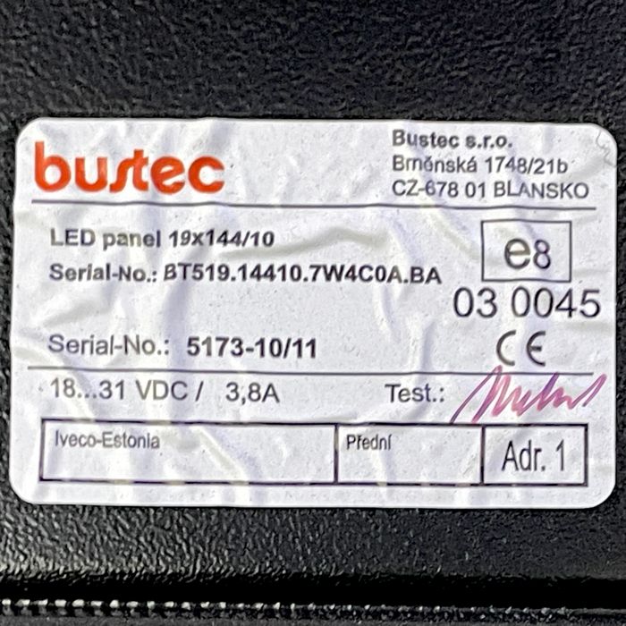 5801400338 Semn de destinație pentru autobuz, în față BUSTEC Arway, Crossway, Crealis, Magelys, Proway, Daily Tourys (2006-) IRISBUS