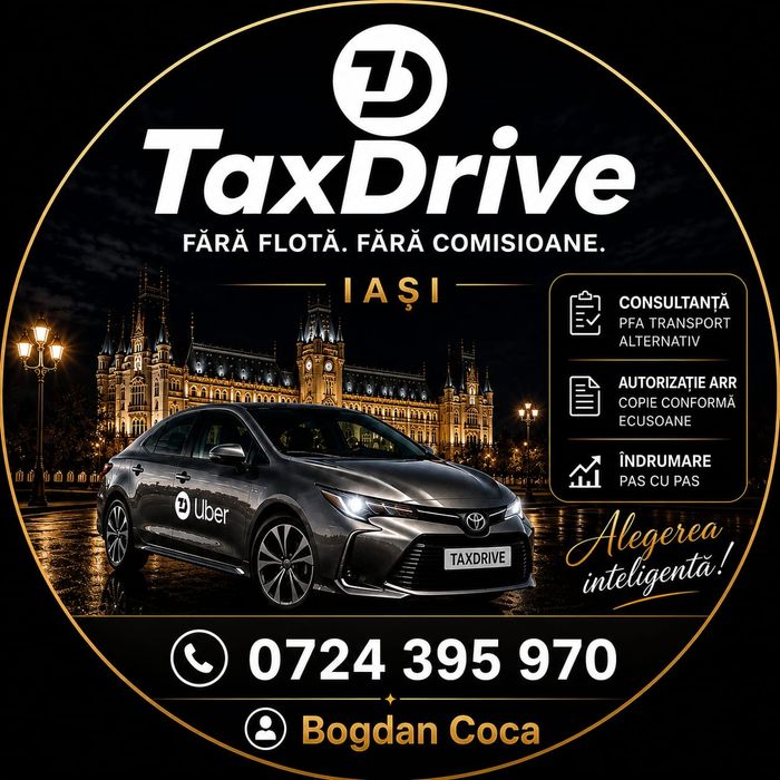 Înființare  PFA Uber / Bolt  – Acte ARR și contabilitate | TaxDrive , fără flotă, fără comision.