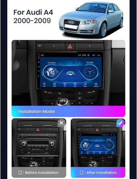 Мултимедия за Audi A4, B6, B7, Андроид, Ауди А4, навигация, WAZE, Carplay, Android Auto, A4 2DIN, 2002, 2003, 2004, 2005, 2006, 2007, 2008, година