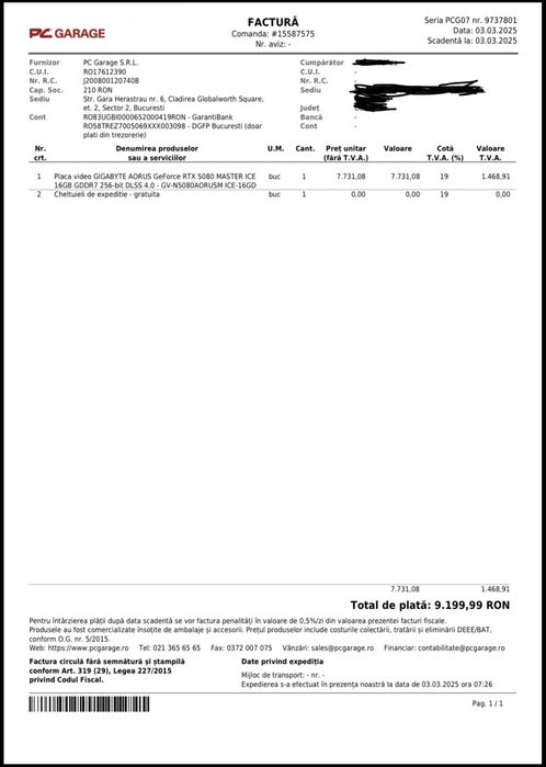 Placa video NVIDIA GeForce RTX 5080 Aorus Master ICE, 16GB DDR7