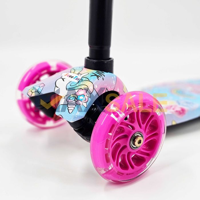 Детска тротинетка 3 светещи колела еднорози/розово/синьо скутер колело