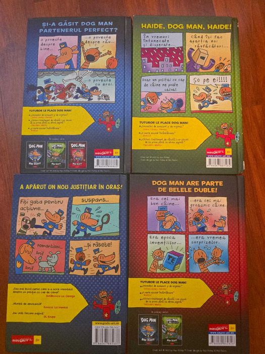 Colectia "Dog Man", de David Pilkey, vol 1-4: Dongman si super pisoiul, Dogman se dezlantuie, Dogman Poveste despre doua pisici, Dogman