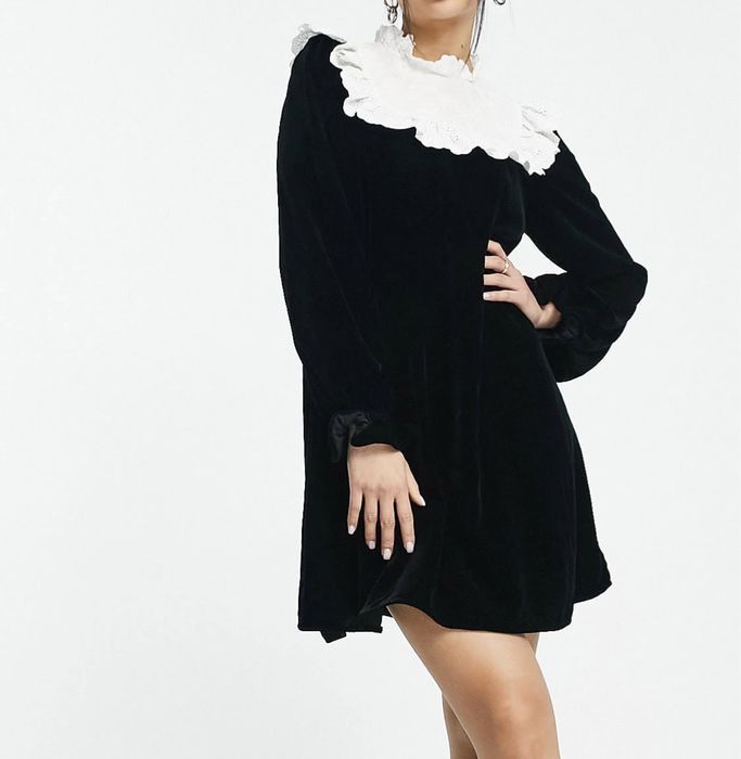 Rochie din catifea guler embroided Paris Atelier Other Stories