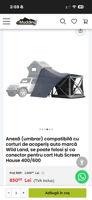 Anexă / umbrar compatibilă cu corturi de acoperiș