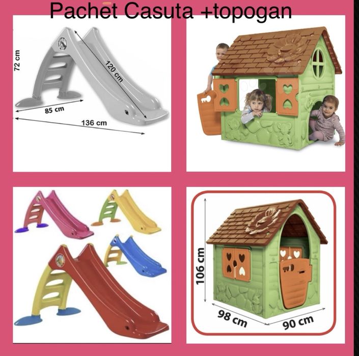 Casuta si tobogan Dohany pentru interior exterior  Nou diverse culori