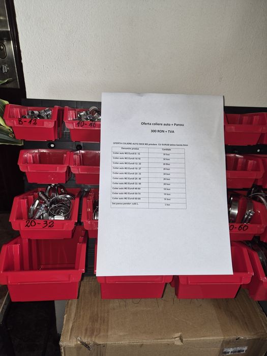 200 coliere furtun inox set cu panou de cutii pt perete.