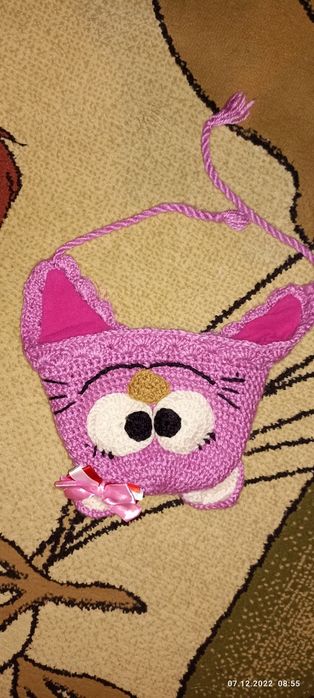 Теплая шапочка кошечка