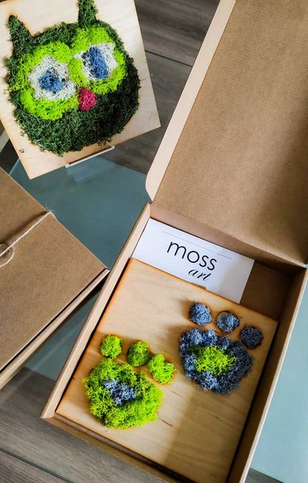 Картина от скандинавски мъх - бухал, калинка или лапички