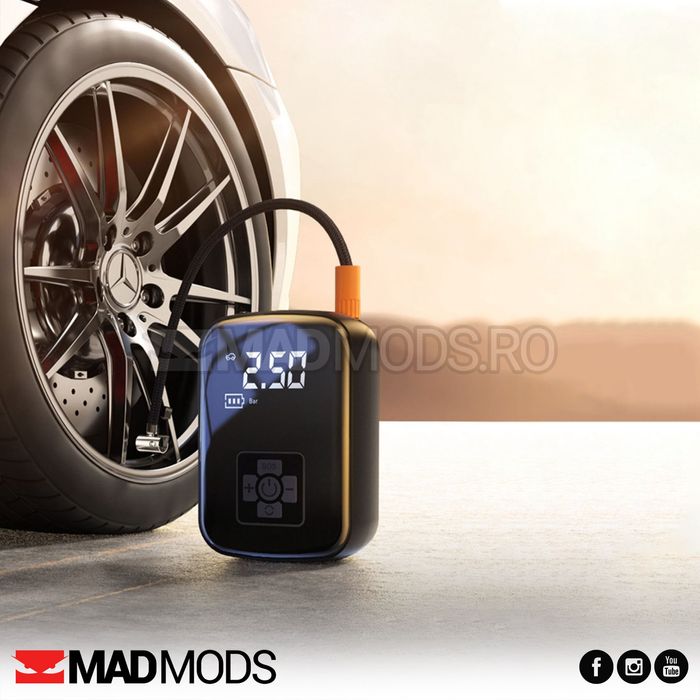Compresor auto cu acumulator, 150 PSI, Afisaj digital, Lanterna, USB C