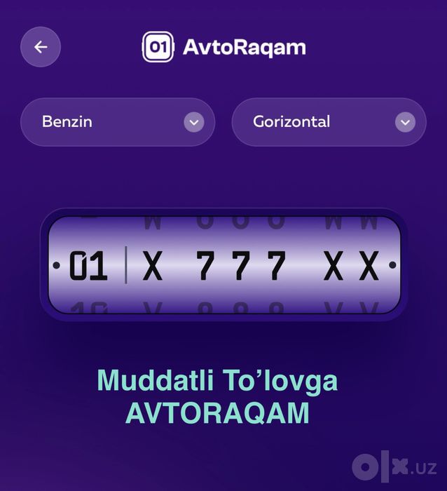 Avtoraqam muddatli to’lovga 12oy, 6oy