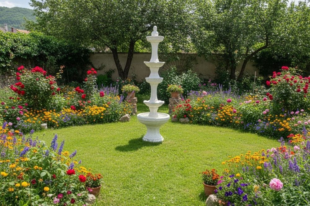 Fântână arteziană grădină din ciment alb – model clasic, 2.55 m, Livrare