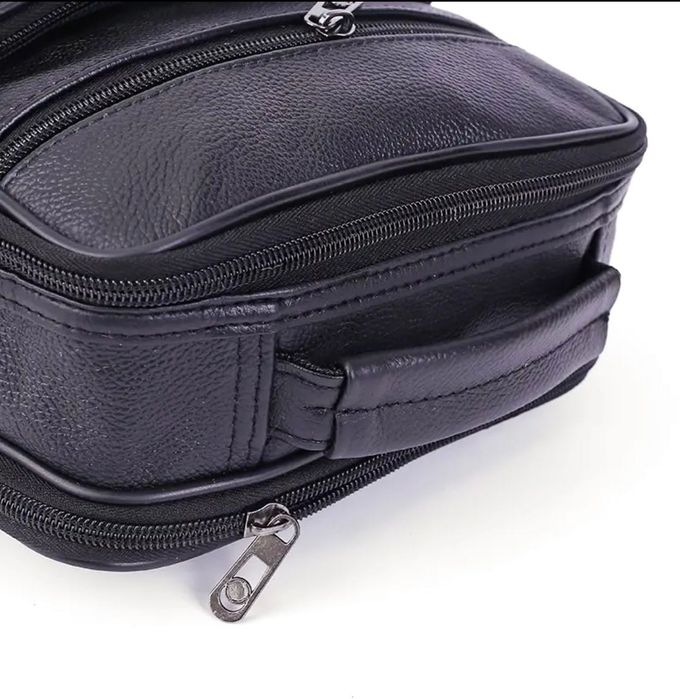 Мъжка квадратна кожена чанта за през рамо/Обемна от черна естест. кожа