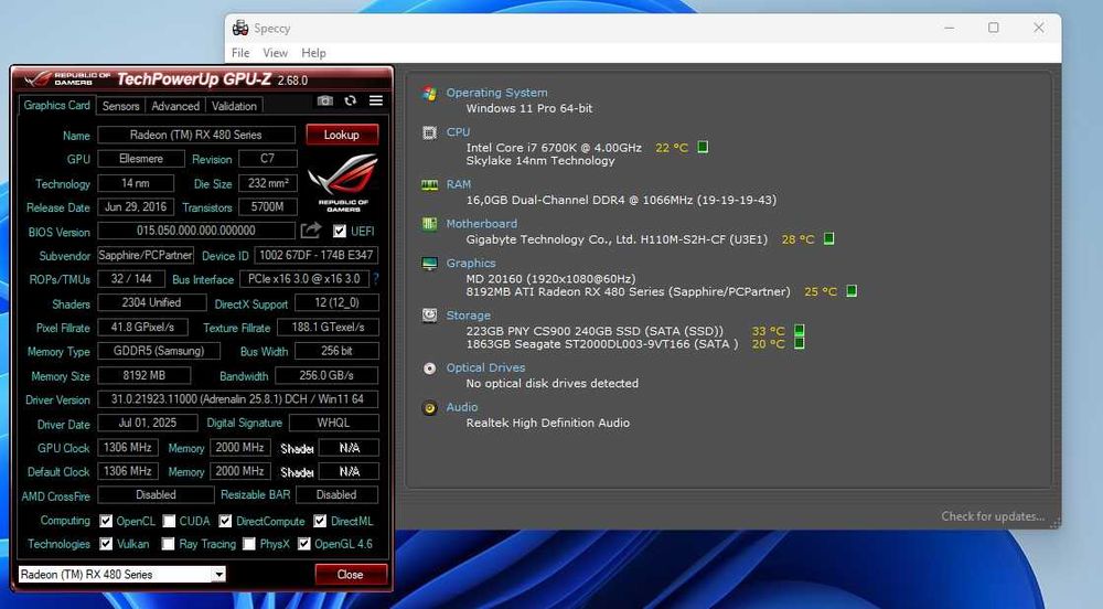 Unitate i7 6700K, 16GB DDR4, RADEON RX 480 8GB DDR5 256 BITI
