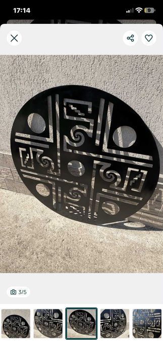 Panou decorativ metalic rotund 100x100 cm, tablă groasă, model geometric modern pentru gard și grădină