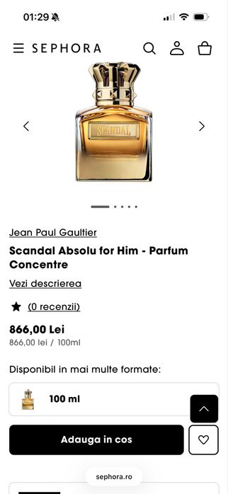 Jean Paul Gaultier Scandal Absolu for Him - Parfum Concentre, 100ml, nou, sigilat, 100% original, posibilitate verificare autenticitate in persoana