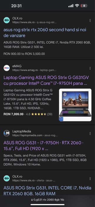 Asus Rog Strix G531 RTX 2060 I7 16GB 1TB