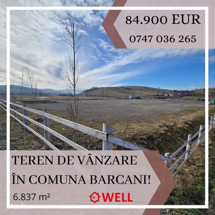 Teren de vânzare în comuna Barcani!