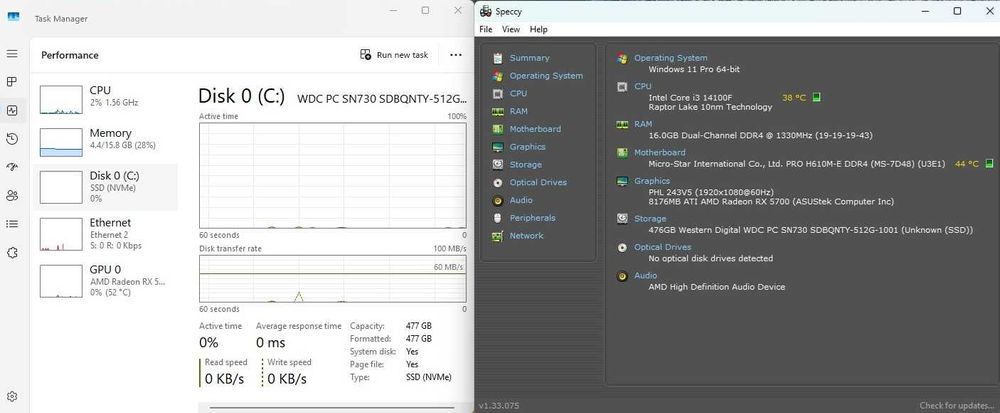 PC gaming i3 14100F/ RX 5700 8GB/ 16 Gb RAM ddr 4/ SSD M2 512GB