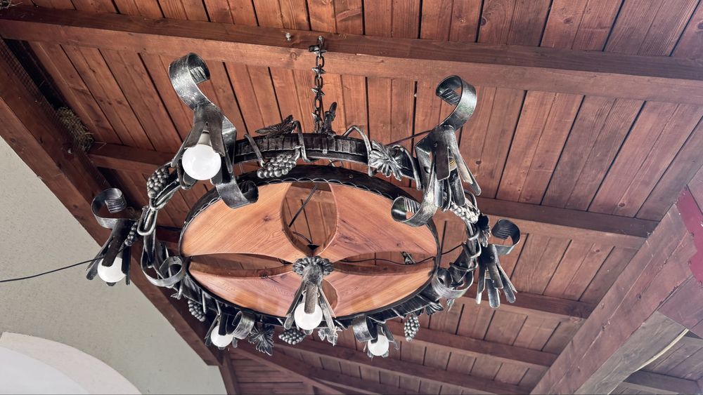 Candelabru Lustra roata rustic, corp de iluminat, lampadar unicat