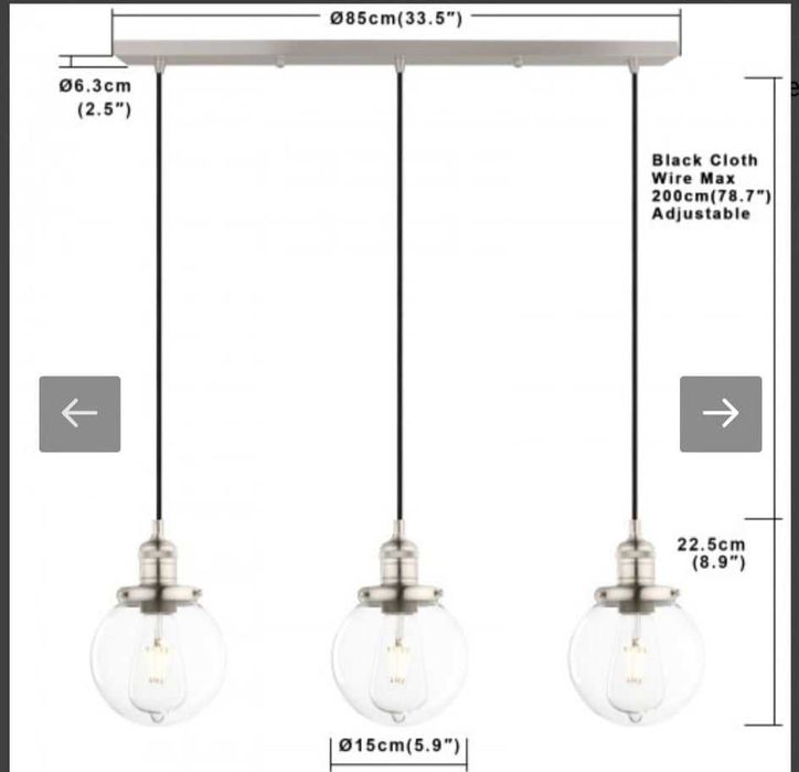 Намален! на 90 лв Винтидж Индустриален Модерен полилей  3 лампи