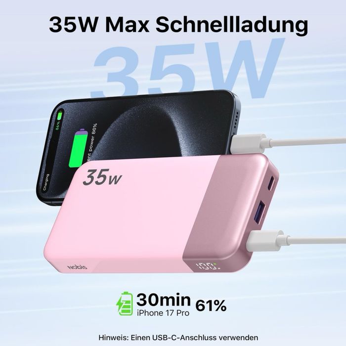 Baterie externa Nobis 10000mAh 35W încărcare rapidă portabil – negru