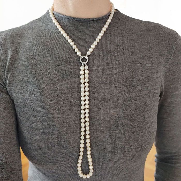 perle Akoya, marca de lux, multi-way, aur 18k, diamante, certif.