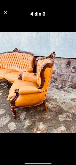 Canapea cu doua fotolii stil Baroc piele naturala !