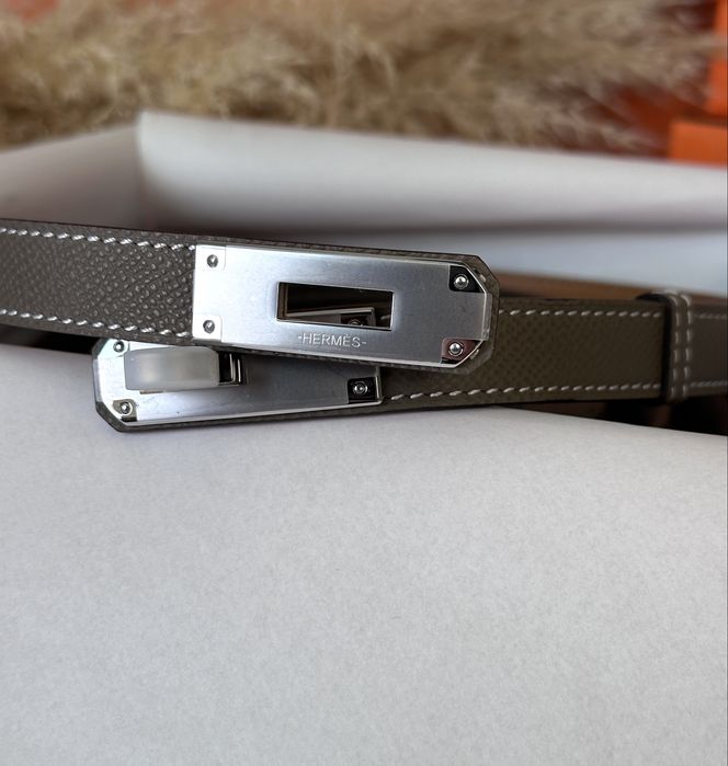 Колан Hermes Kelly сив от естествена кожа, Колан epsom, Колан Hermes Kelly, Колан Hermes Kelly от естествена кожа